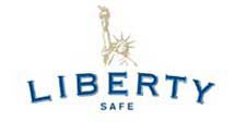 Logo of Liberty Safe featuring a key and shield design